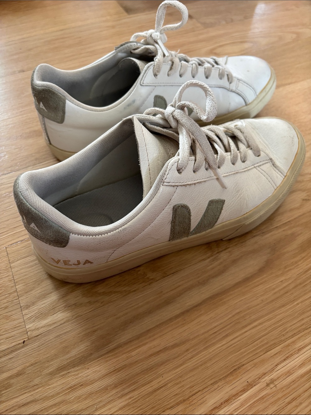 Veja Women’s White and Sage Leather Sneakers